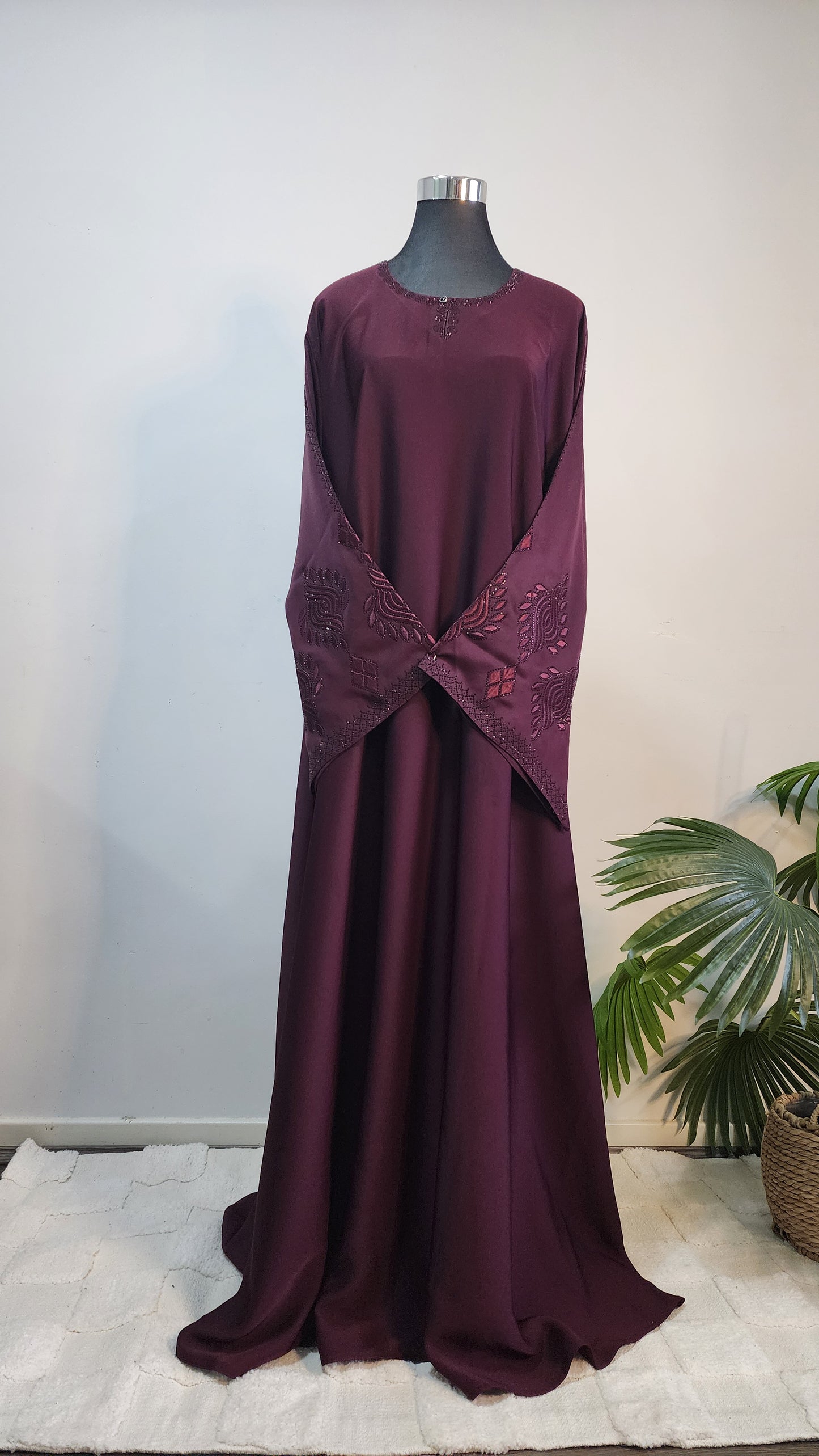 Purple Embroidered Bell sleeves Abaya