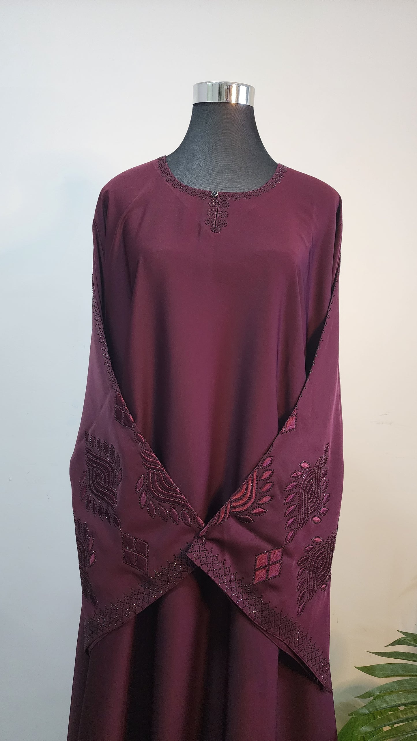 Purple Embroidered Bell sleeves Abaya