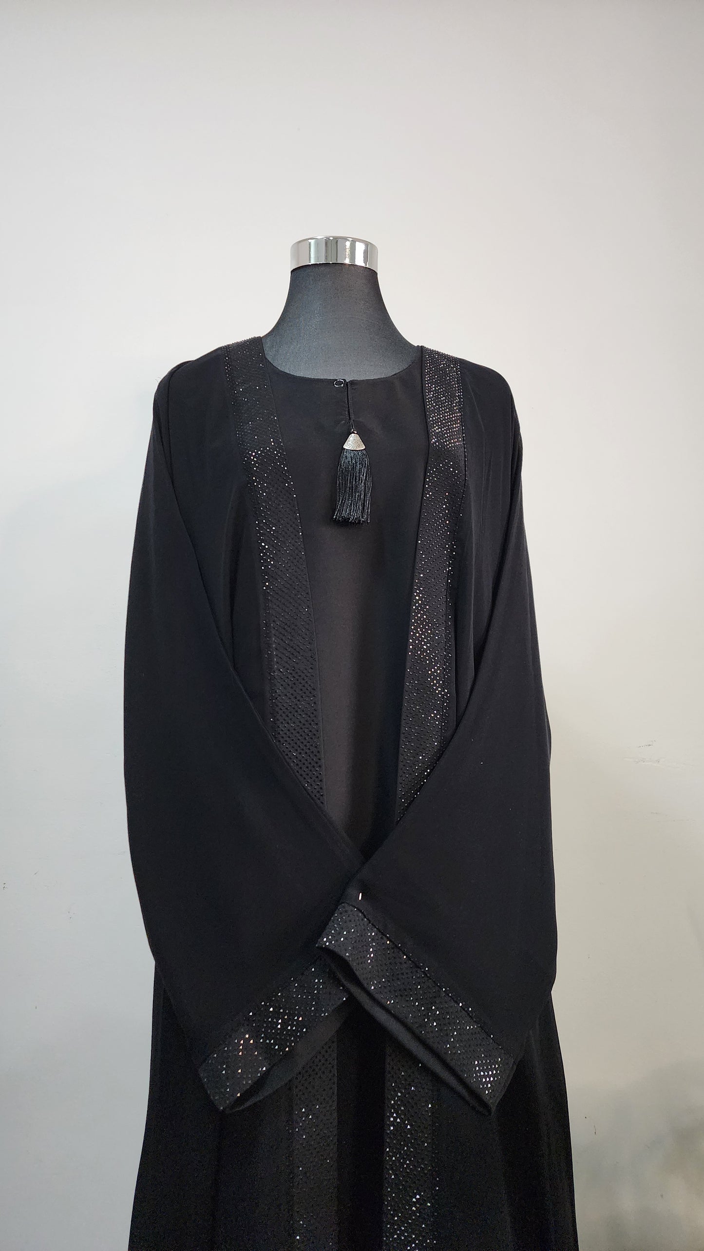 Black double layered Abaya with Tassel Detail – Elegant Modest Wear