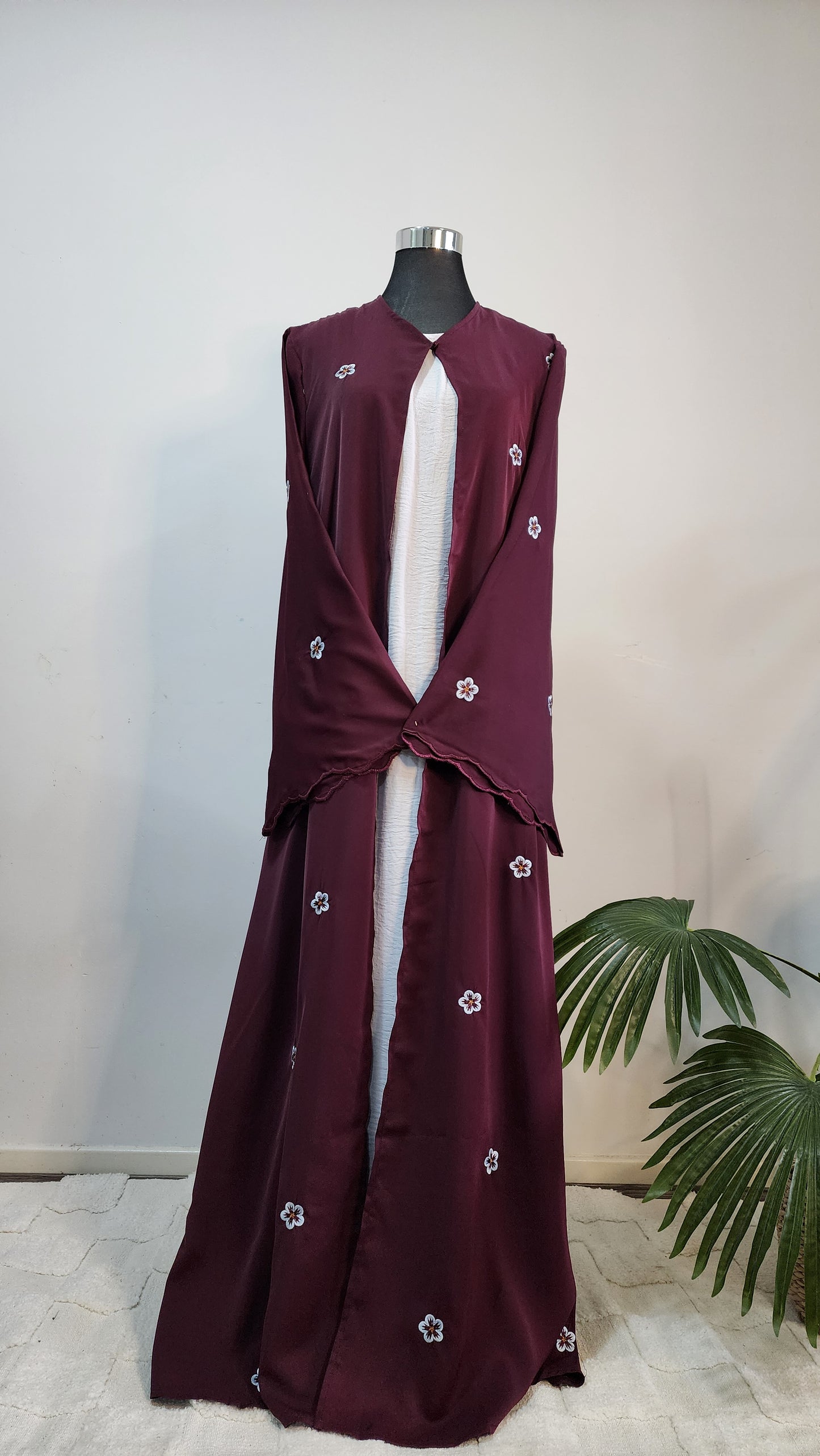 Elegant Maroon Embroidered Abaya Set with Matching Hijab