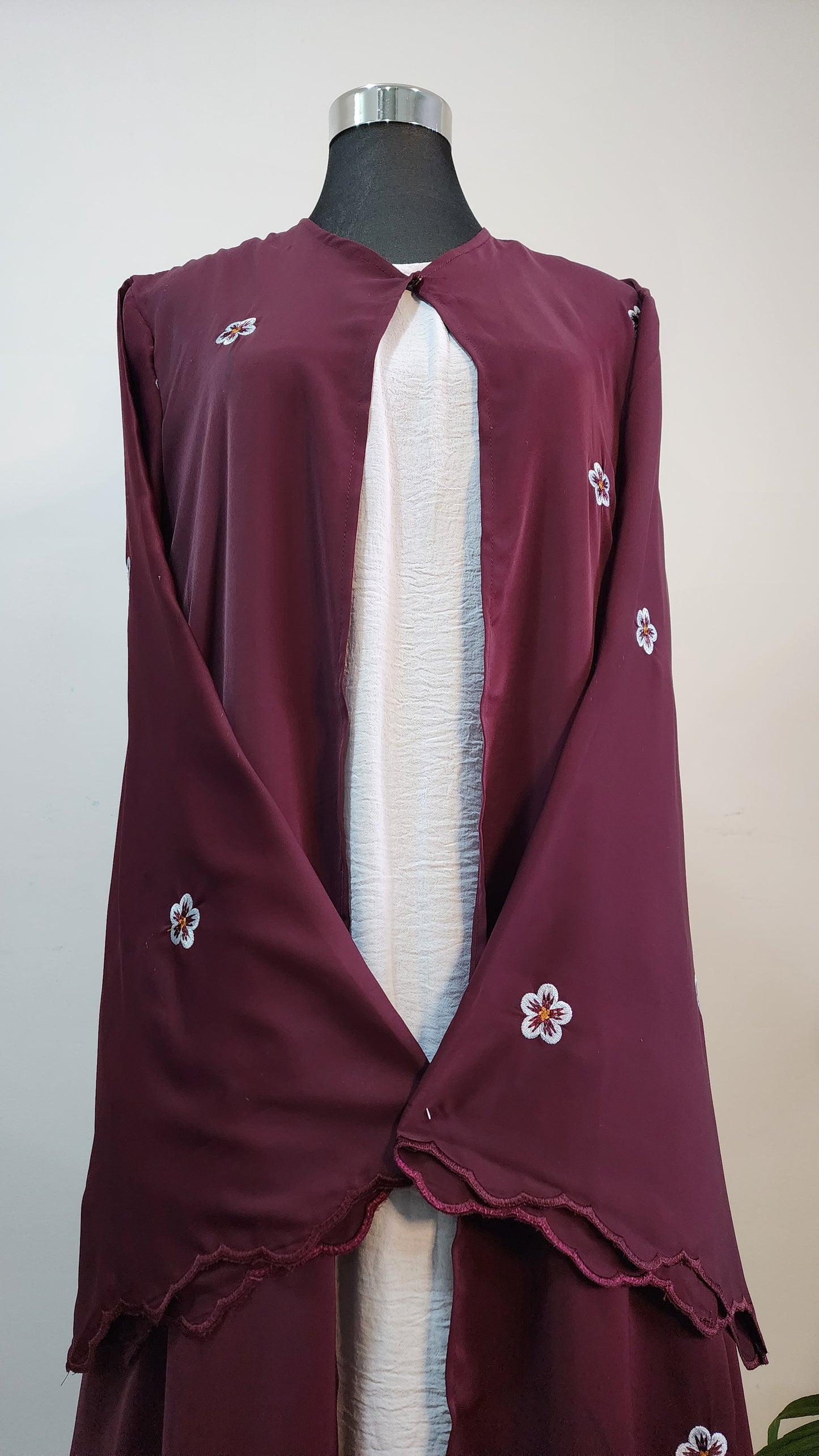 Elegant Maroon Embroidered Abaya Set with Matching Hijab