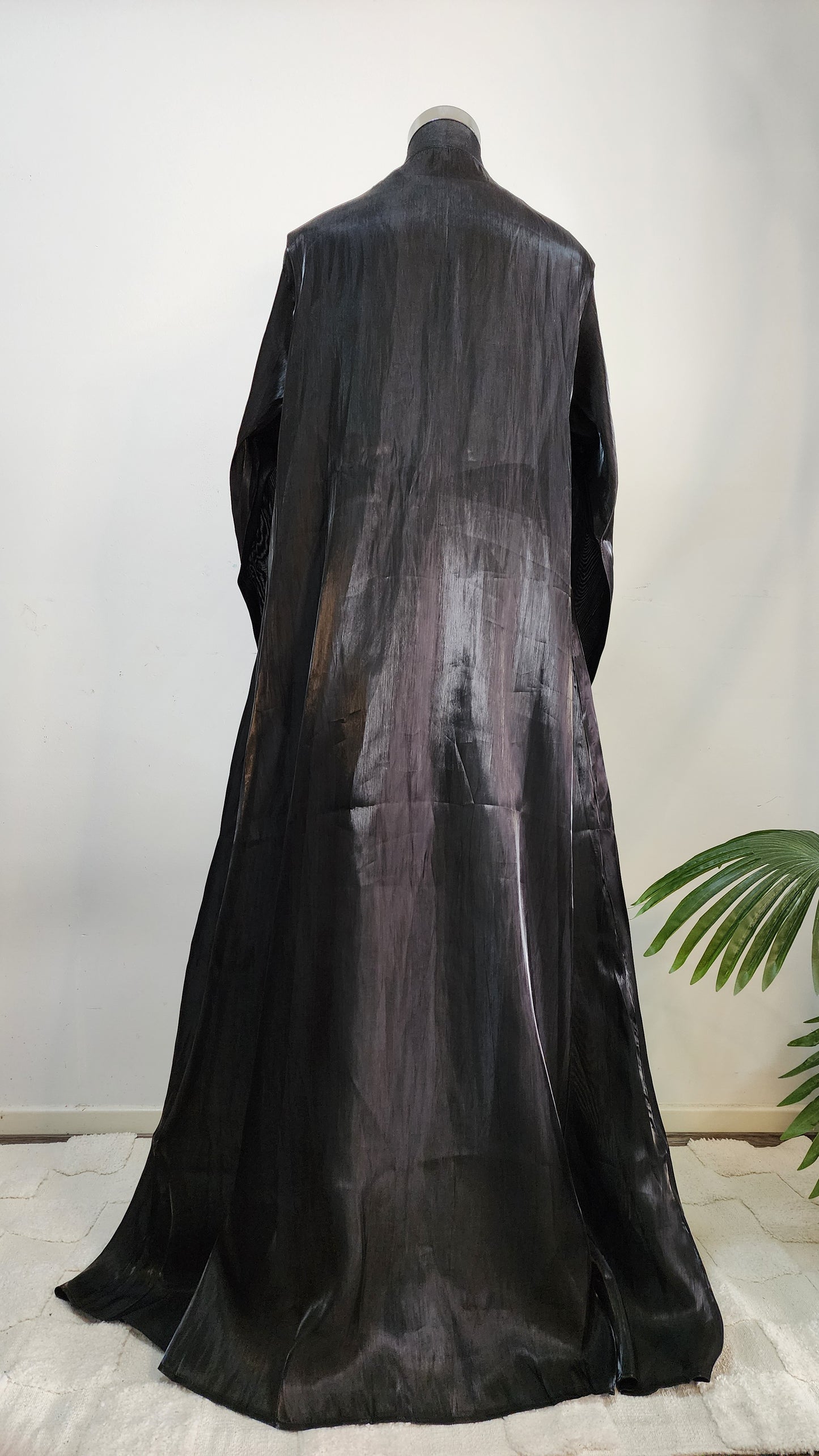 Luxury Black Abaya with Silver Embellished Trim – Formal Modest Wear