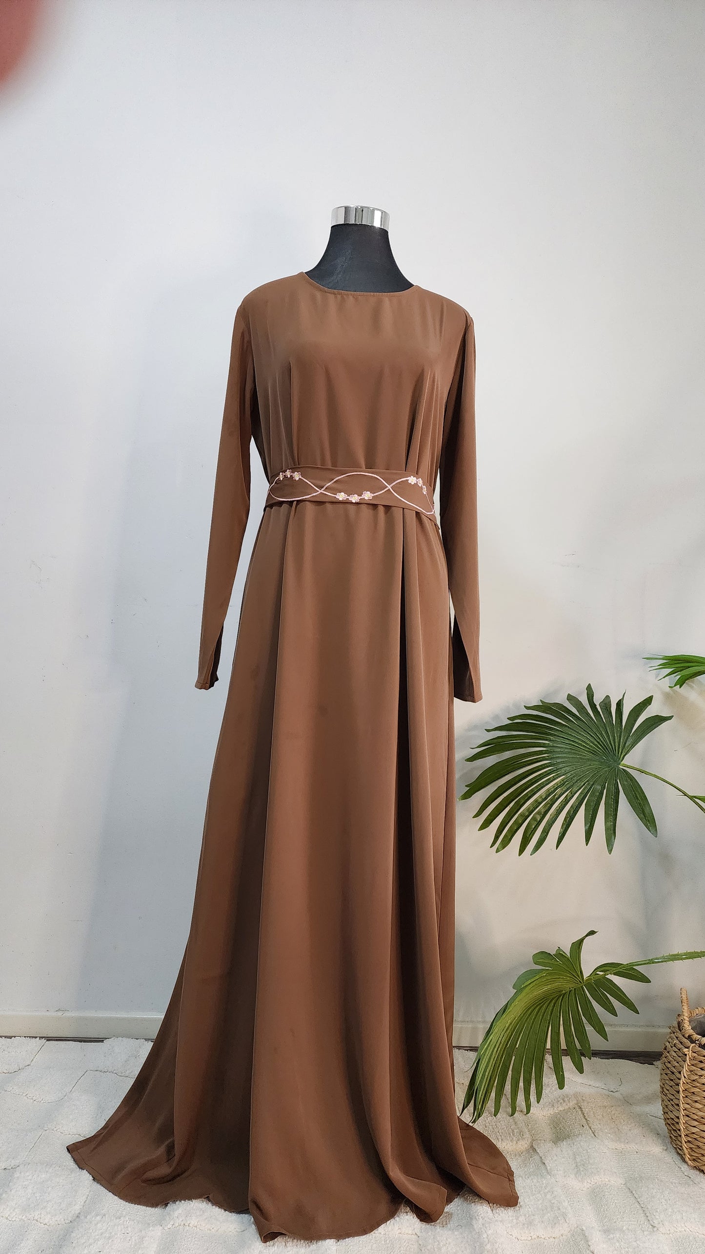 Chocolate Brown Abaya Set with Matching Scarf – Modest & Elegant