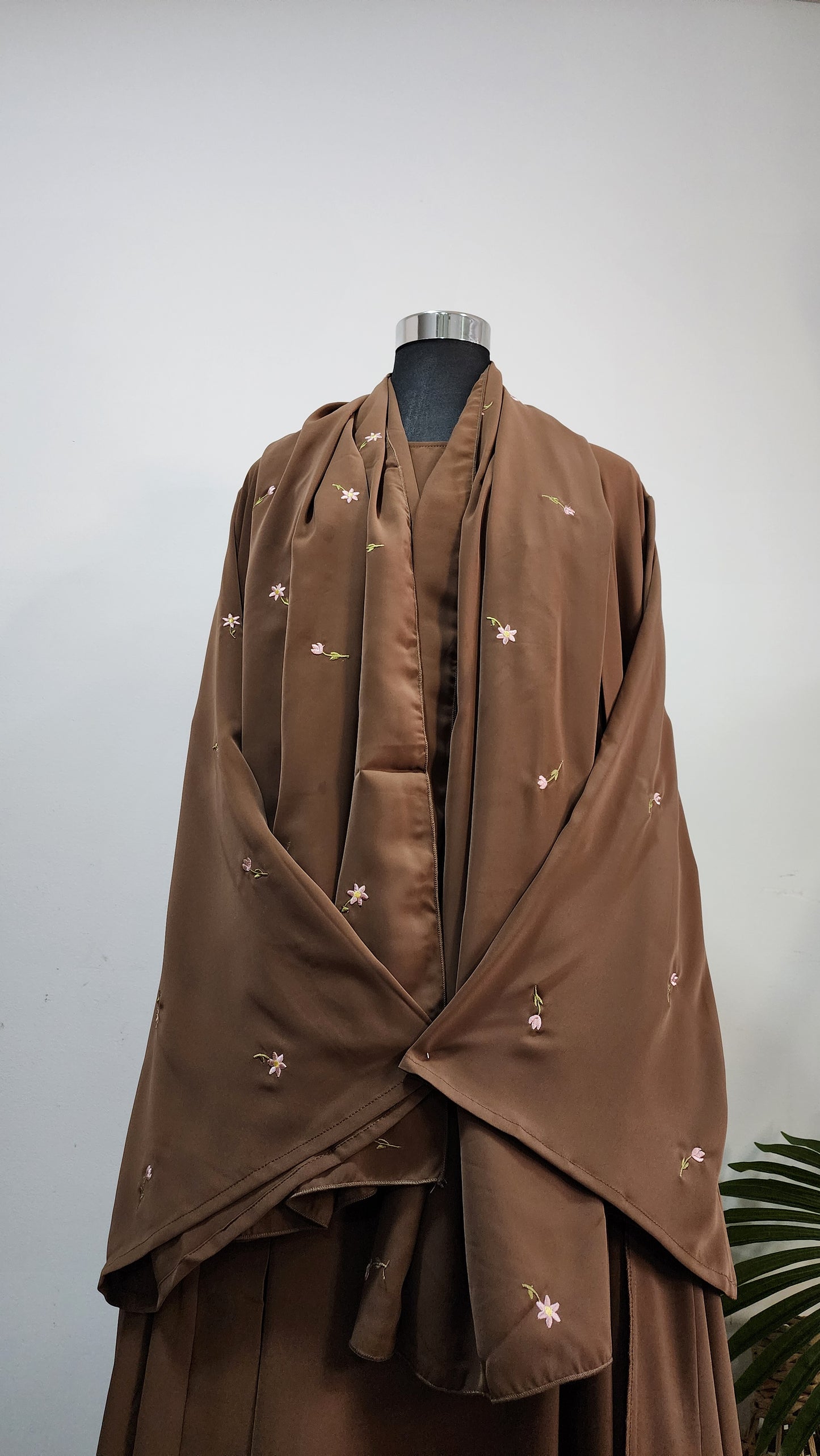 Chocolate Brown Abaya Set with Matching Scarf – Modest & Elegant