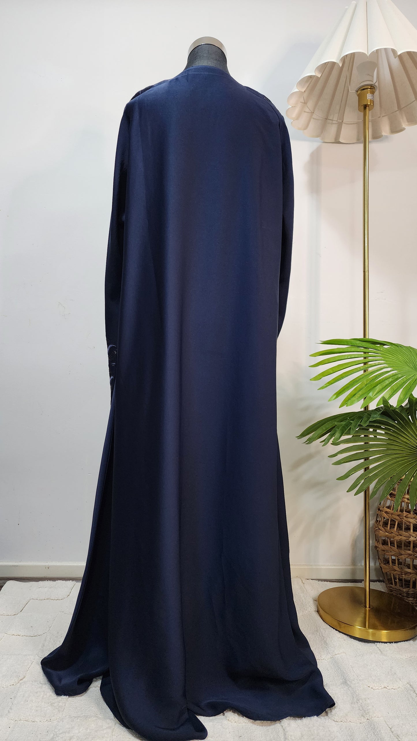 Navy Blue Embellished and Embroidered Abaya – Elegant Modest Wear with Beaded Detailing