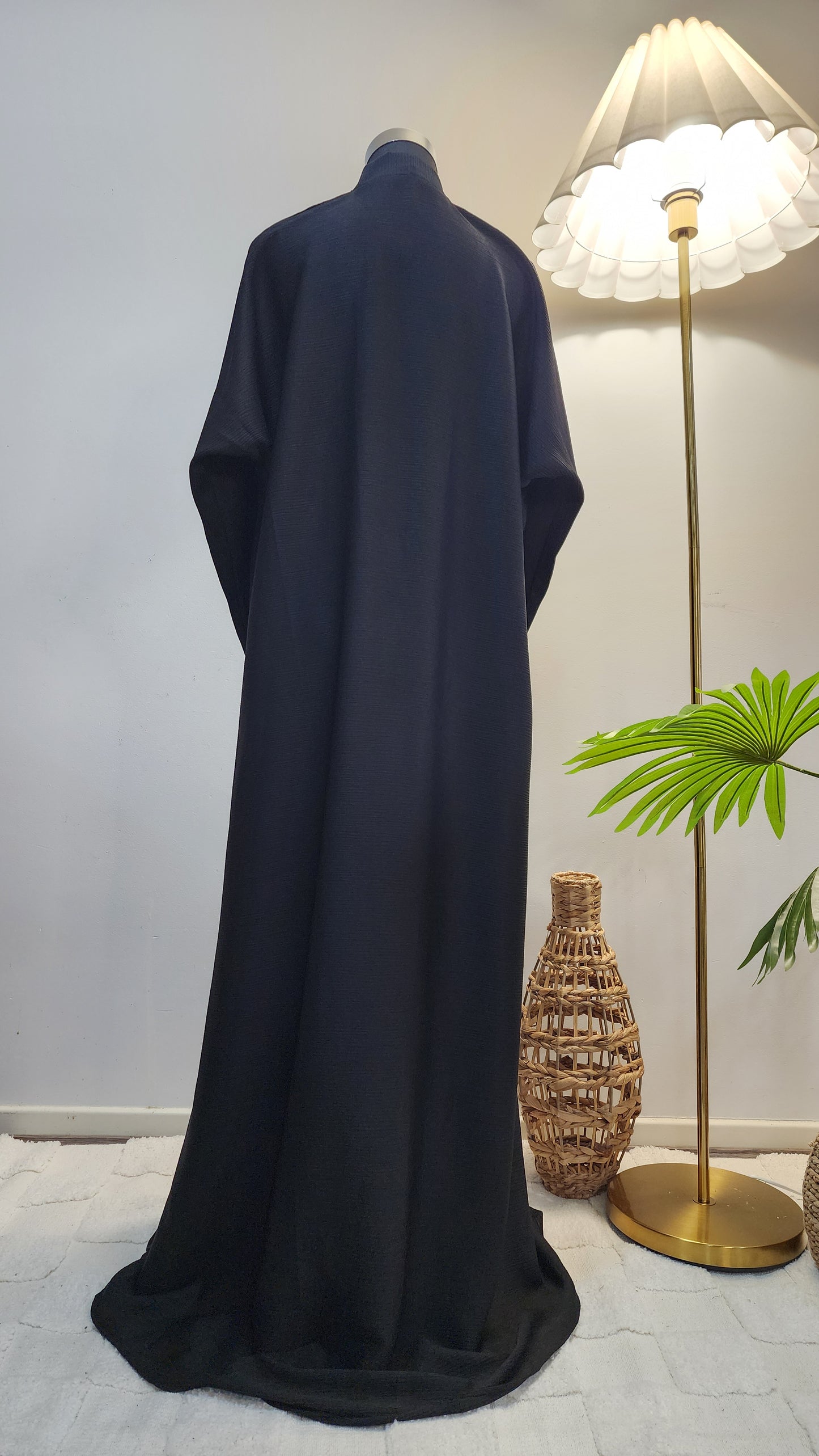 Black Beaded Front Open Abaya – Elegant Modest Wear with Hand Embellishments