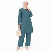 Emrald Green Flowy Linen Modest Shirt and Trouser Co-ord Set