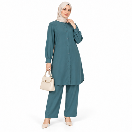 Emrald Green Flowy Linen Modest Shirt and Trouser Co-ord Set