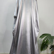 Elegant Satin Embroidered Abaya – Silver Gray Floral Design