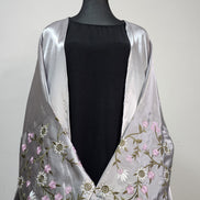 Elegant Satin Embroidered Abaya – Silver Gray Floral Design