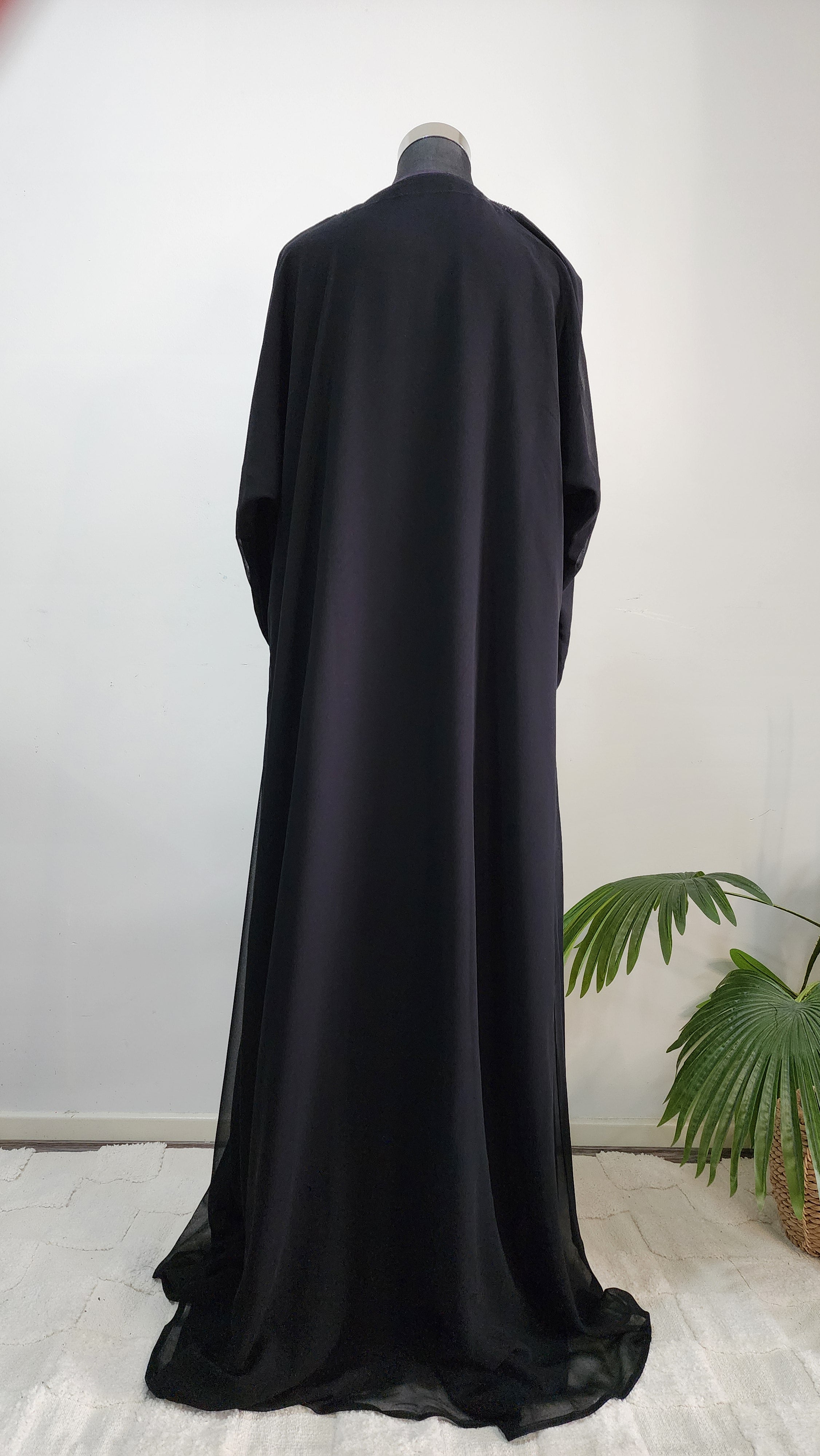 Black and Purple double Layered Abaya with Sequin Trim – Elegant Modest Evening Wear