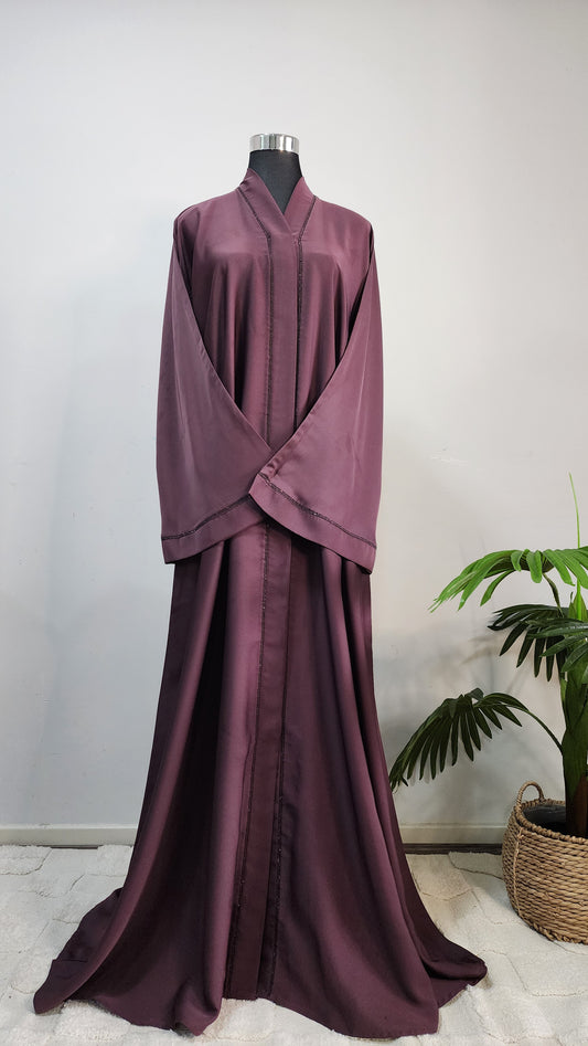 Elegant Purple Abaya with Front  Diamantes Detailing