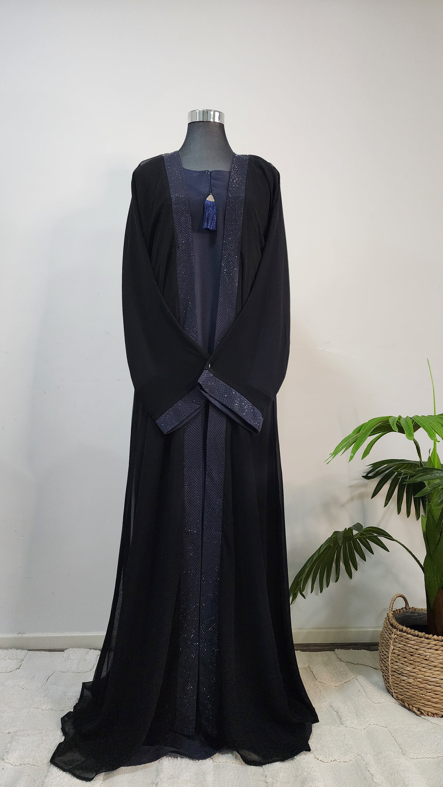 Black and Blue double layered Abaya with Tassel Detail – Elegant Modest Wear