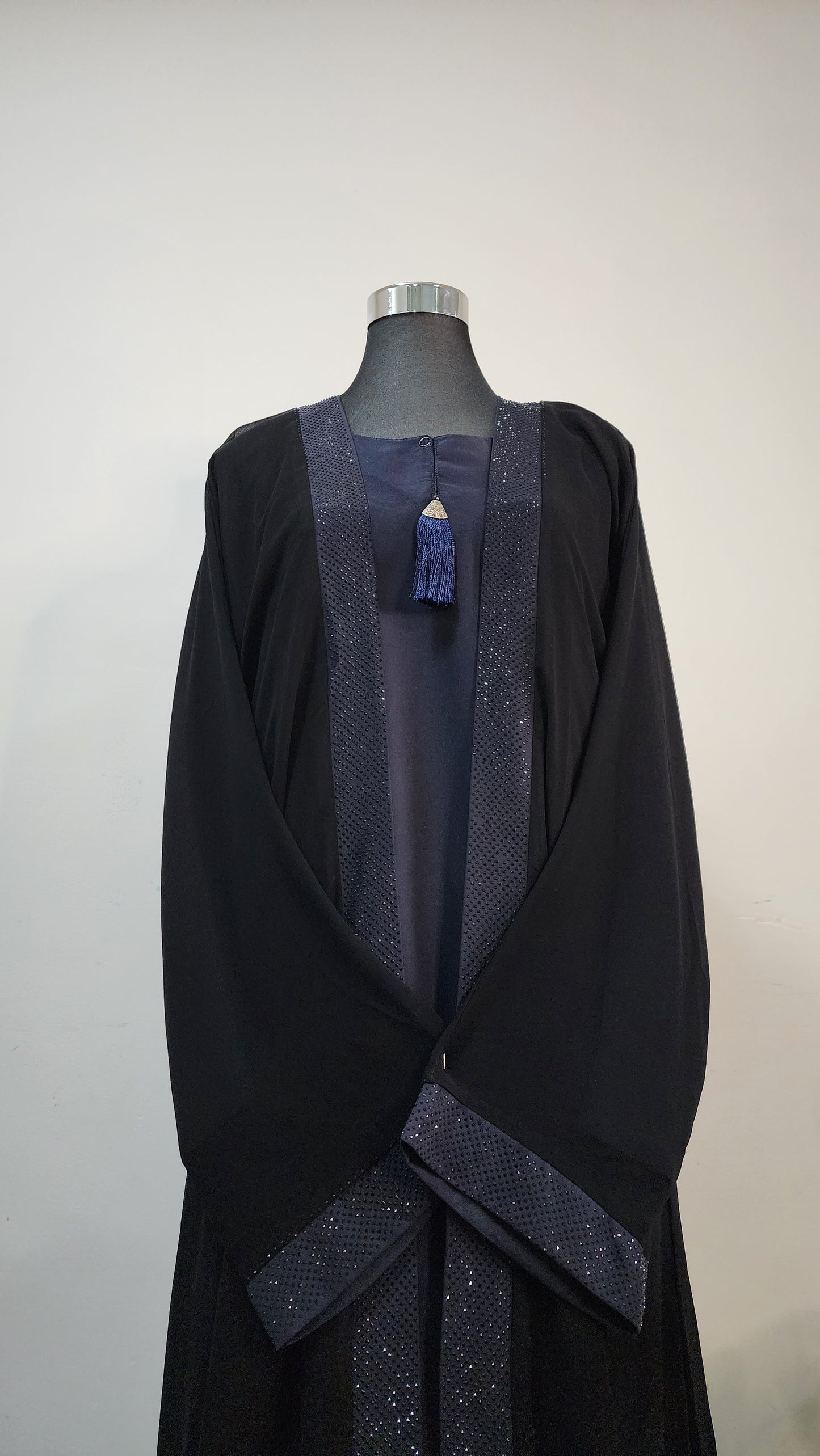 Black and Blue double layered Abaya with Tassel Detail – Elegant Modest Wear