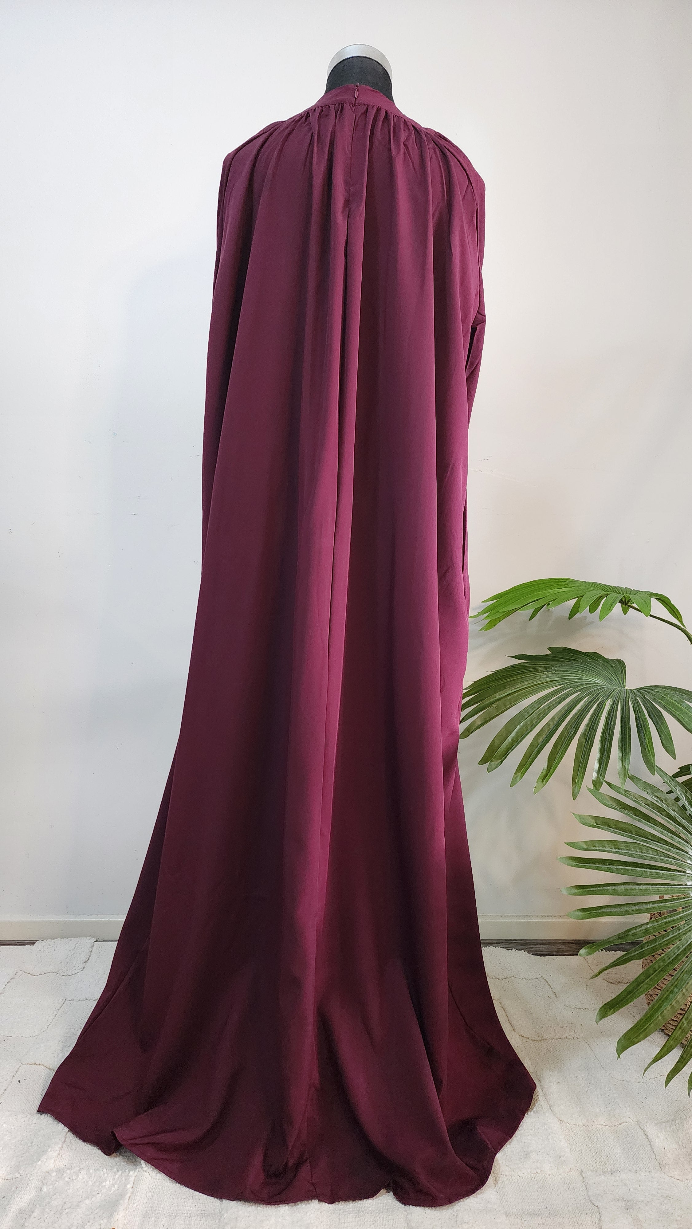Plum abaya with batwing sleeves
