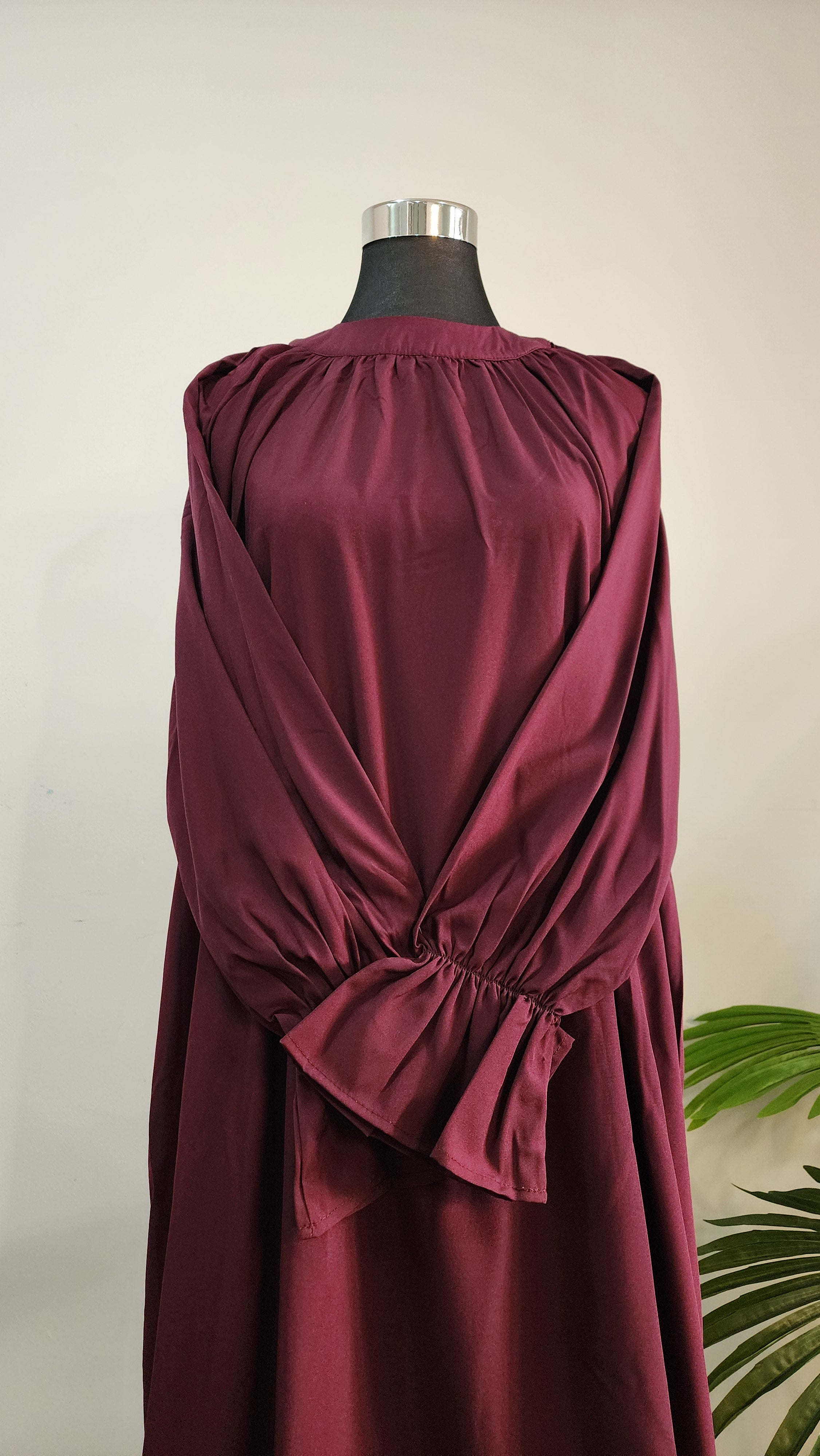 Plum abaya with batwing sleeves