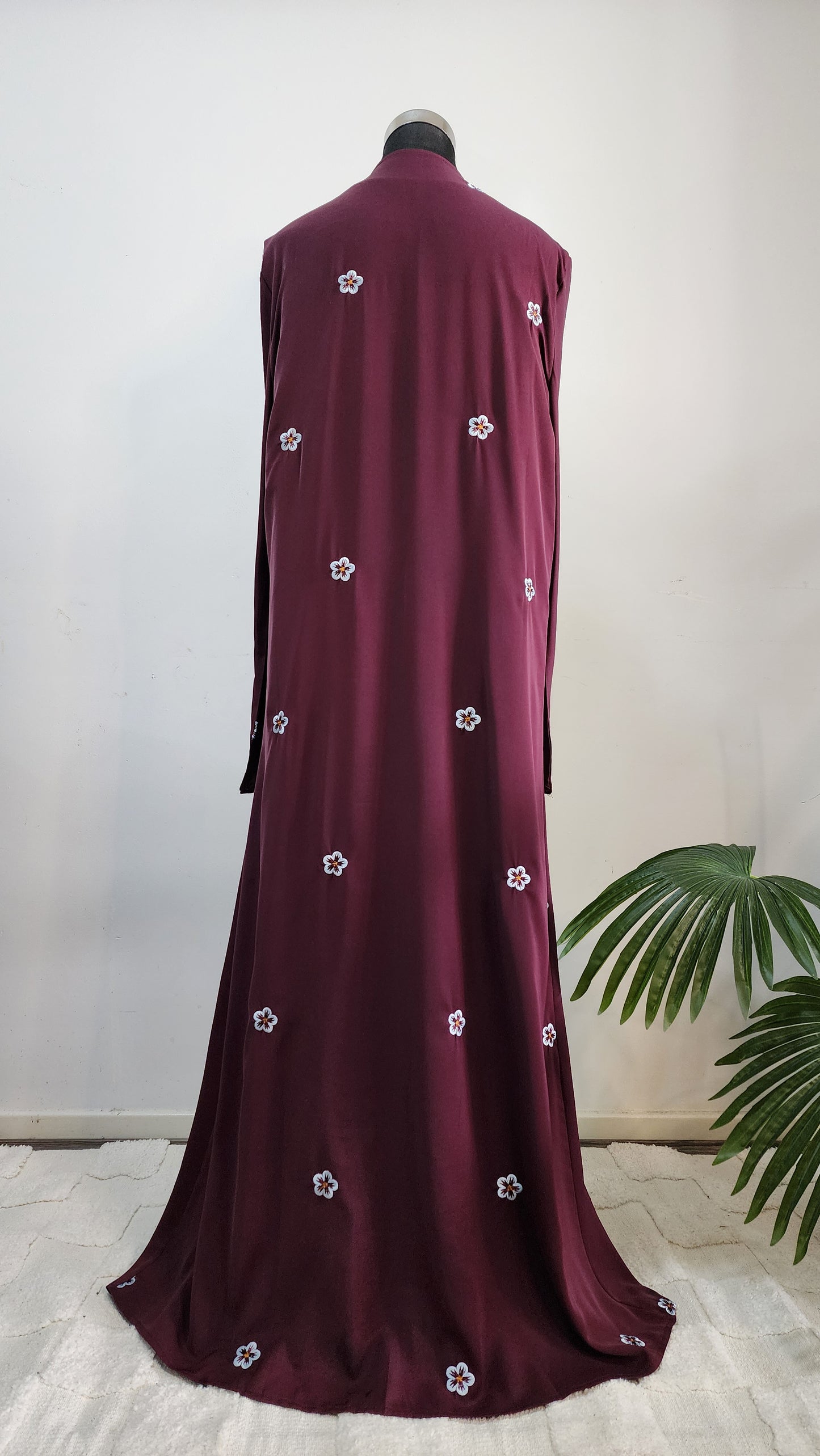 Elegant Maroon Embroidered Abaya Set with Matching Hijab