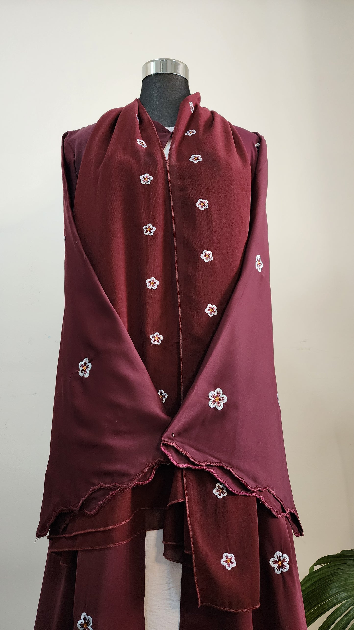 Elegant Maroon Embroidered Abaya Set with Matching Hijab