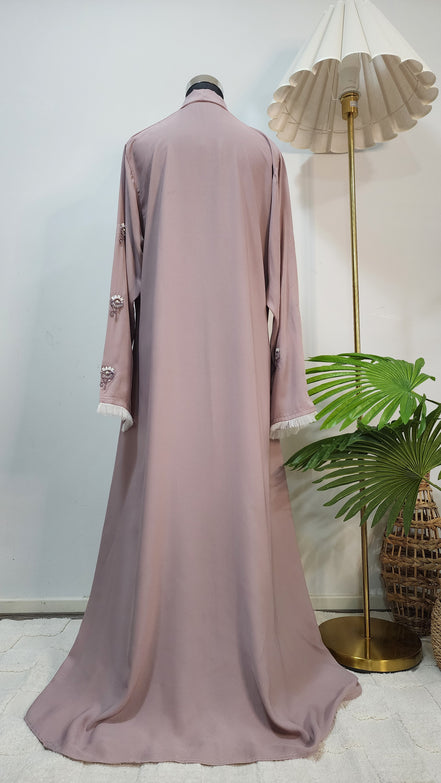 Lavender Embroidered Abaya with White Scarf – Elegant Modest Outfit