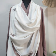 Lavender Embroidered Abaya with White Scarf – Elegant Modest Outfit