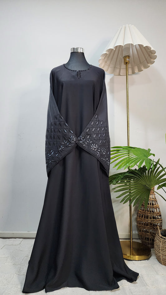 Gray Embroidered Abaya – Elegant Modest Wear
