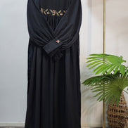Black Hand Embroidered Abaya – Elegant Modest Wear with Waist and Cuff Detailing