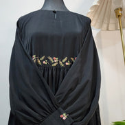 Black Hand Embroidered Abaya – Elegant Modest Wear with Waist and Cuff Detailing