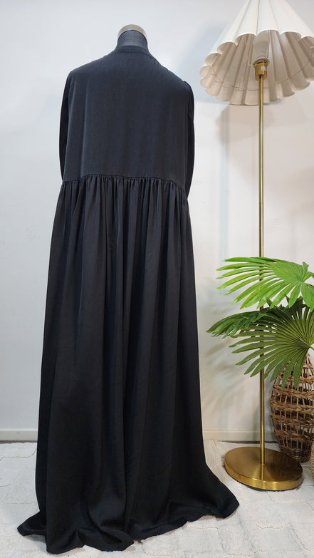 Black Hand Embroidered Abaya – Elegant Modest Wear with Waist and Cuff Detailing