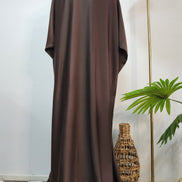 Chocolate Brown Front Open Abaya – Minimal Elegant Design with Subtle Beaded Accents