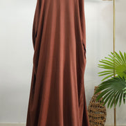 Coffee Two-Piece Linen Abaya Set – Modest Wear with Inner Dress & Open Abaya