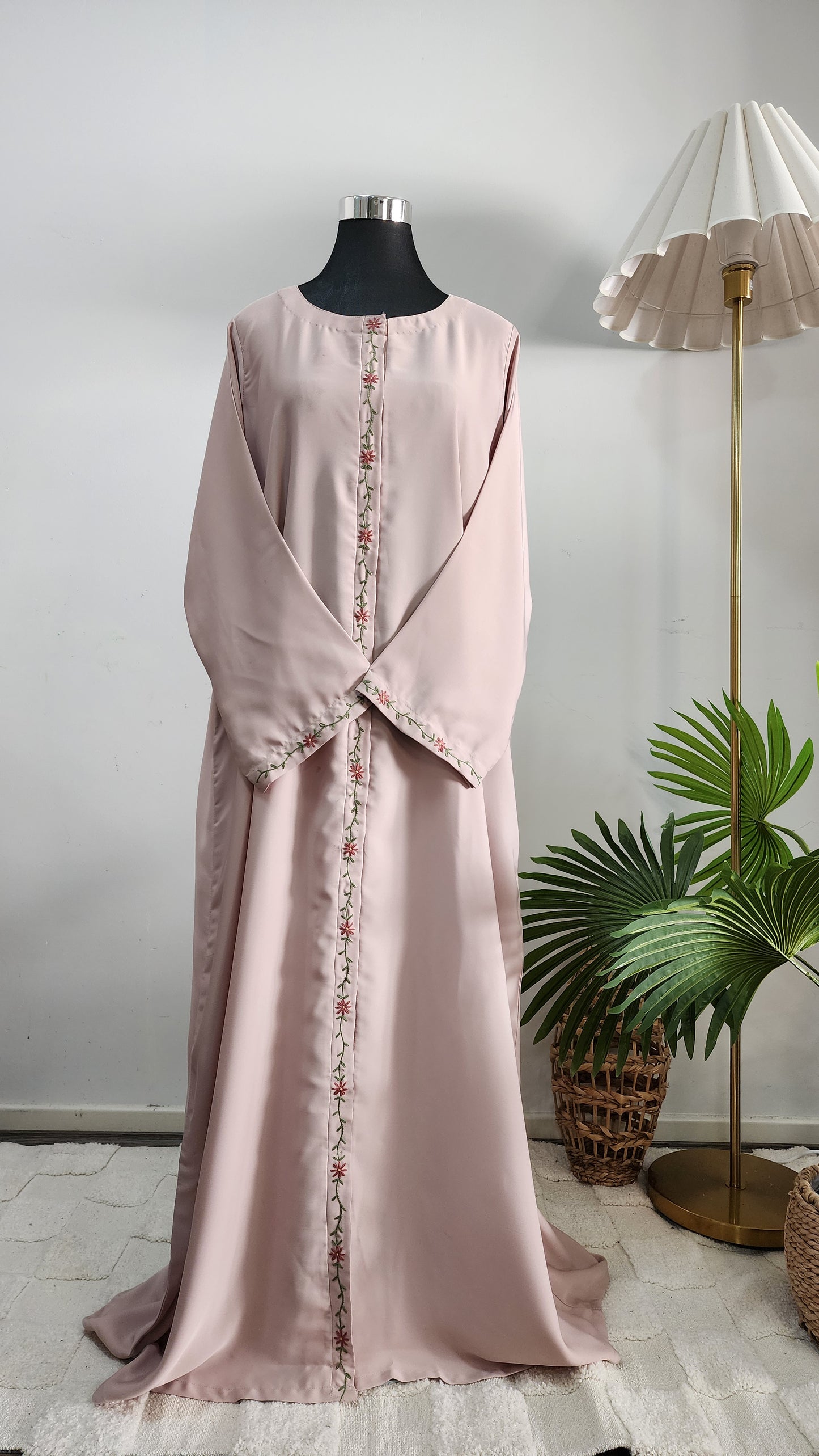 Beige Hand Embroidered Abaya – Elegant Modest Wear