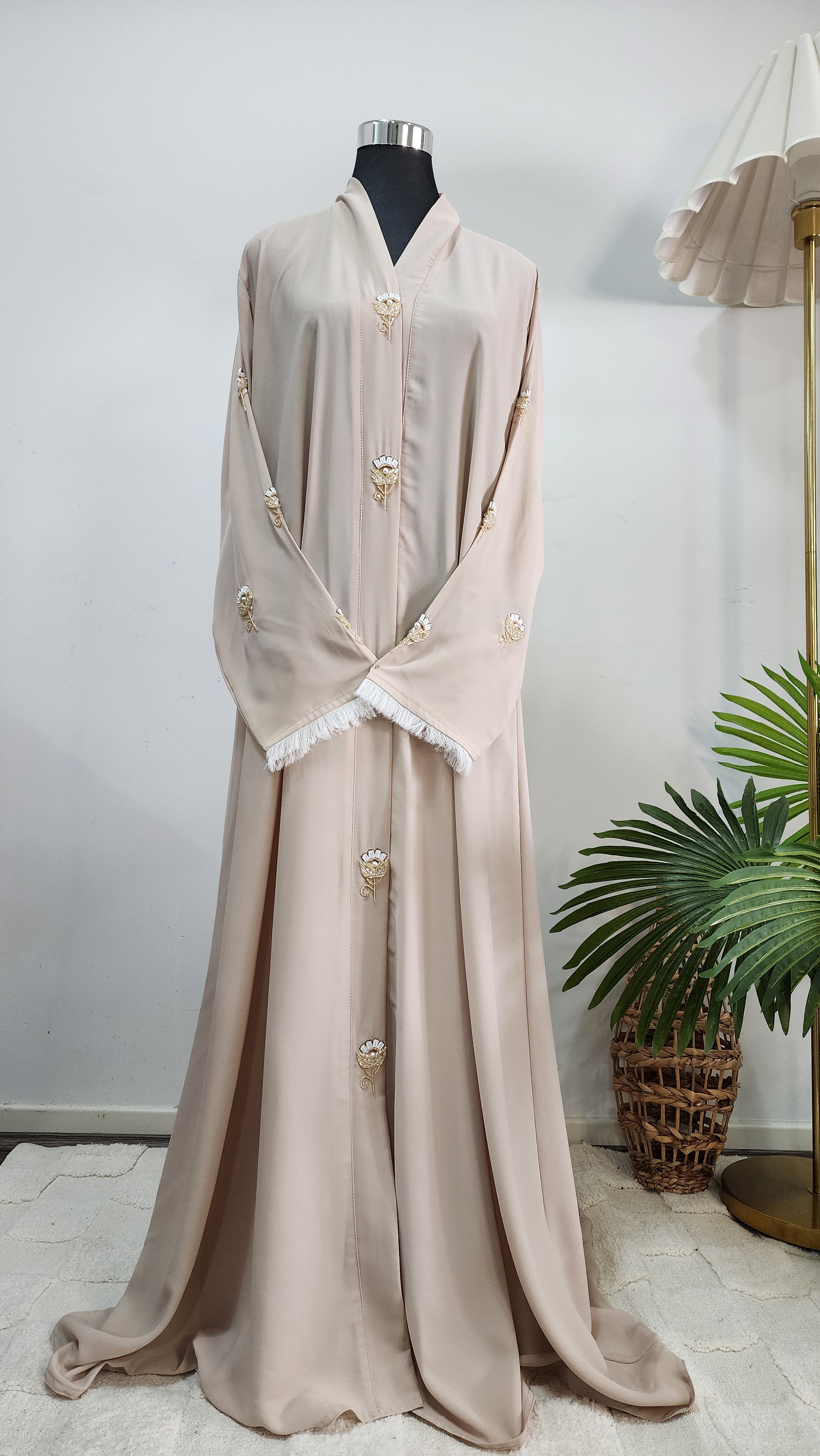 Embroidered Abaya with White Scarf – Elegant Modest Dress