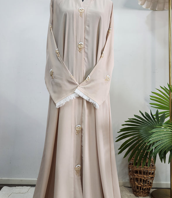 Embroidered Abaya with White Scarf – Elegant Modest Dress