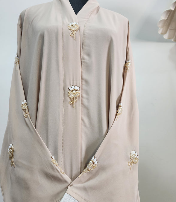 Embroidered Abaya with White Scarf – Elegant Modest Dress