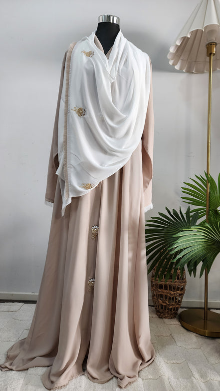 Embroidered Abaya with White Scarf – Elegant Modest Dress