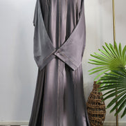 Elegant Grey Abaya with Subtle Shimmer Detailing – Modest Luxe Wear