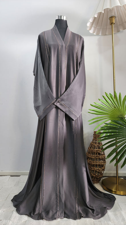 Elegant Grey Abaya with Subtle Shimmer Detailing – Modest Luxe Wear