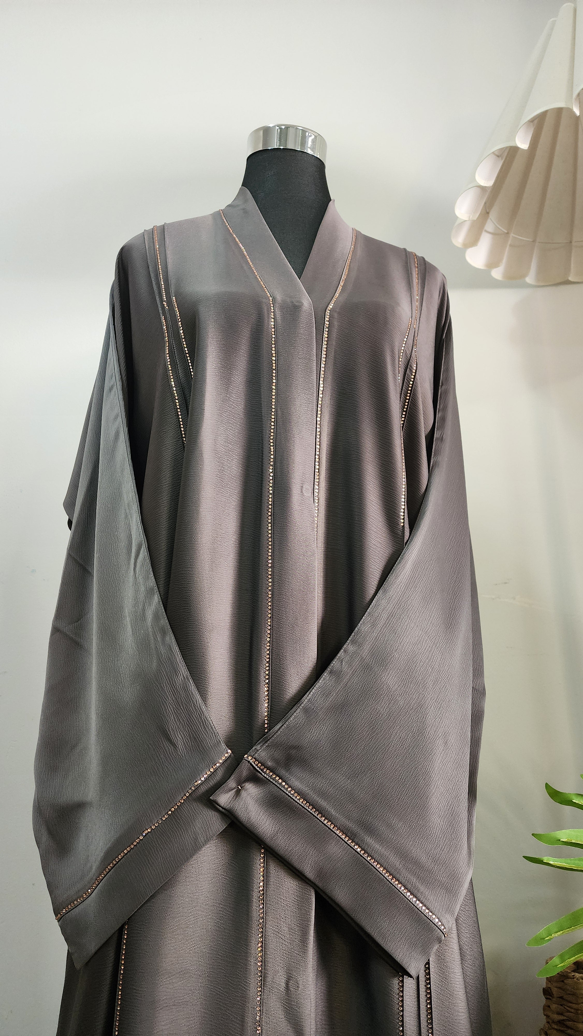 Elegant Grey Abaya with Subtle Shimmer Detailing – Modest Luxe Wear