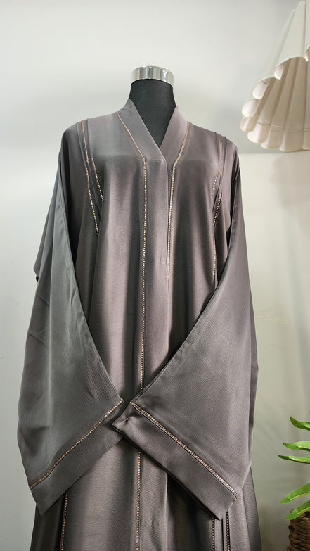 Elegant Grey Abaya with Subtle Shimmer Detailing – Modest Luxe Wear
