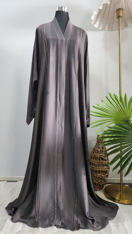 Elegant Grey Abaya with Subtle Shimmer Detailing – Modest Luxe Wear