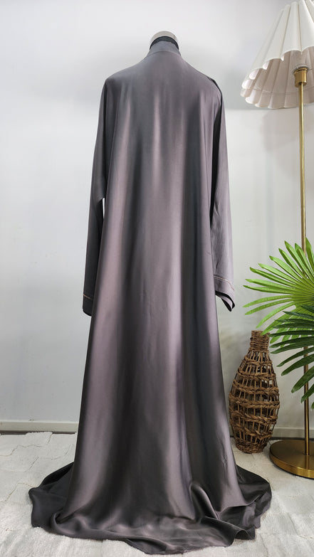 Elegant Grey Abaya with Subtle Shimmer Detailing – Modest Luxe Wear