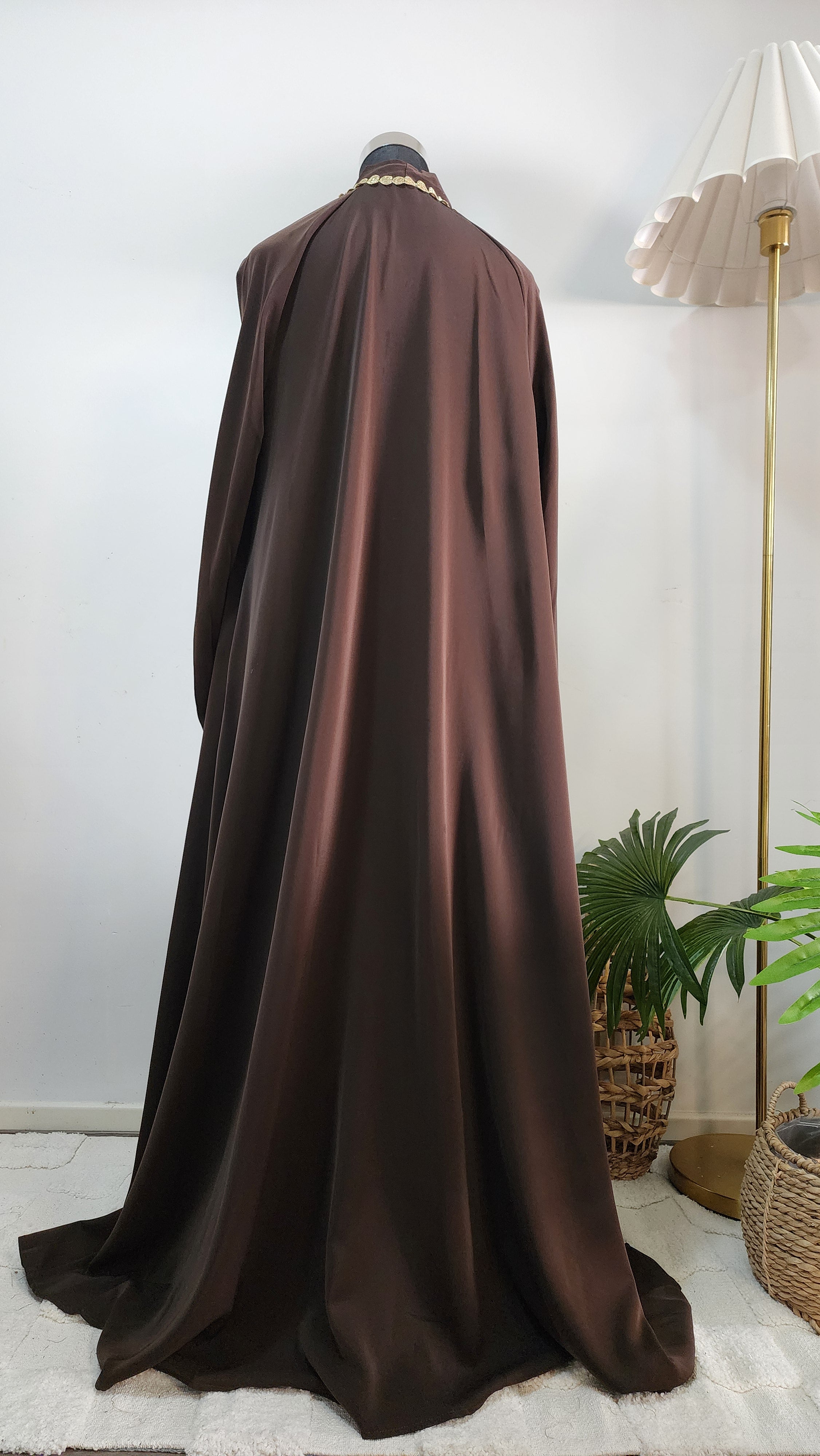 Brown front open Abaya with Heart detailing – Elegant Modest Wear