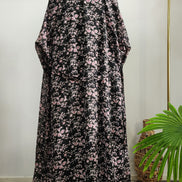 Black double layered Abaya with Floral Printed Cardigan– Elegant Modest Wear