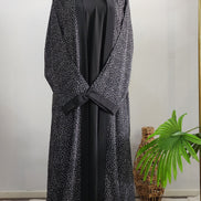 Black double layered Abaya with polka dot Printed Cardigan– Elegant Modest Wear