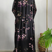 Black double layered Abaya with floral Printed Cardigan– Elegant Modest Wear