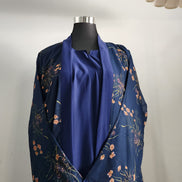 Blue double layered Abaya with floral Printed Cardigan– Elegant Modest Wear