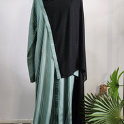 Sage Green Striped Abaya with Subtle Gold Detailing – Elegant Modest Wear