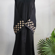 Elegant Black Abaya with Beige Embroidered Cuff Details | Modest Wear