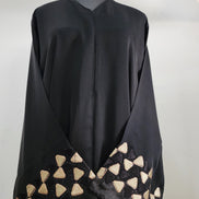 Elegant Black Abaya with Beige Embroidered Cuff Details | Modest Wear