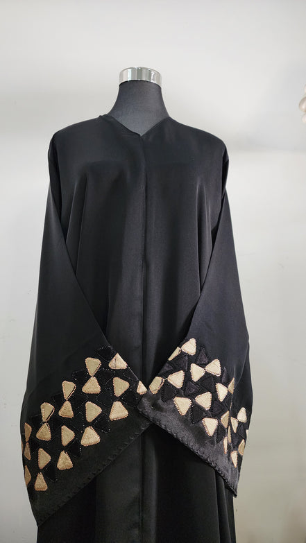 Elegant Black Abaya with Beige Embroidered Cuff Details | Modest Wear